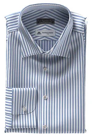 THOMAS MASON  120/2ply ブルー ロンドンストライプ(TMS95459)