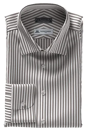 THOMAS MASON  120/2ply モスグリーン ロンドンストライプ(TMS95464)