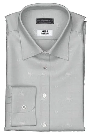 GIZA 100/2ply グレー 馬と蹄鉄柄ドビー(Y101750)