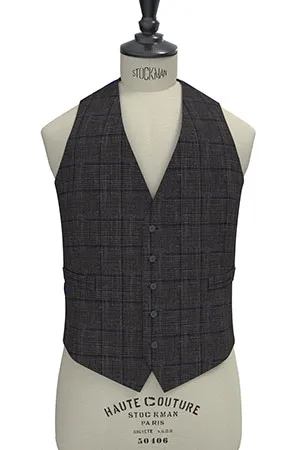 WOOL&LINEN　グレー×ネイビー格子(MK102887)