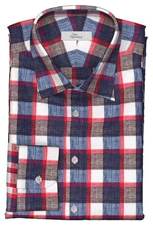 Albini リネン　ネイビー×ブラウン×レッド格子(Y102974)*NEW