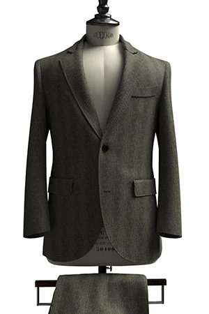 HUDDERS FIELD CASUAL ブラック ヘリンボーン リネン (103313)