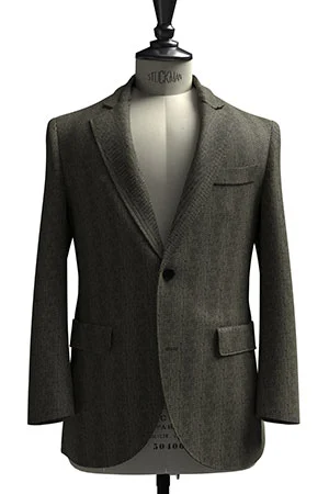 HUDDERS FIELD CASUAL ブラック ヘリンボーン リネン (103313)