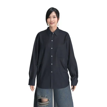NAVY BROAD CLOTH OVERSIZE SHIRT/ネイビー ブロード オーバーシャツ (M900003) - 画像 (2)